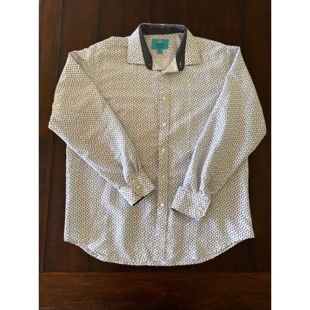 Christian Aujard Men’s XL Black‎ White Pattern Shirt Long Sleeve Button Front